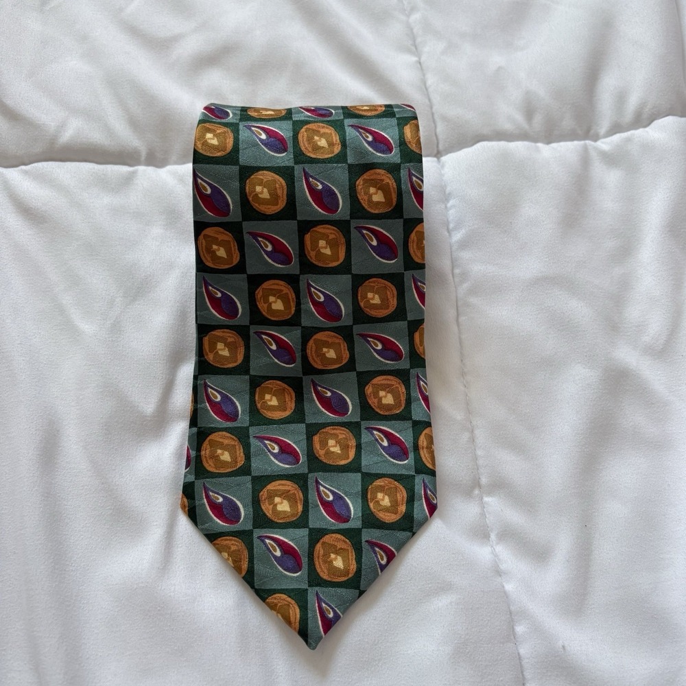 Vintage Chaps Ralph Lauren Mens 100%‎ Silk Tie Necktie Designer Luxury Green 90s